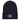 Black beanie with a logo on a white background