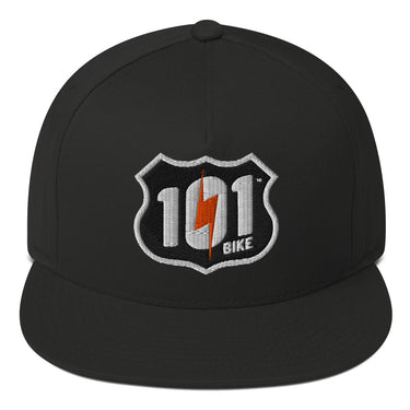 Black cap with a logo featuring the number 101 and a lightning bolt on a white background