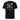 Black t-shirt with graphic designs on the back against a white background