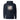 Navy blue hoodie with a logo and text on a white background
