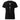 Black t-shirt with a logo and design on the back against a white background