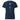 Navy blue t-shirt with a logo and design on the back against a white background