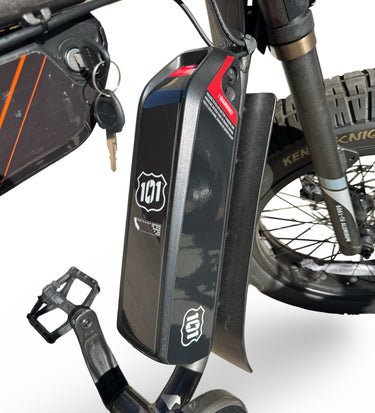 Mounted on frame down tube a 101 spare battery