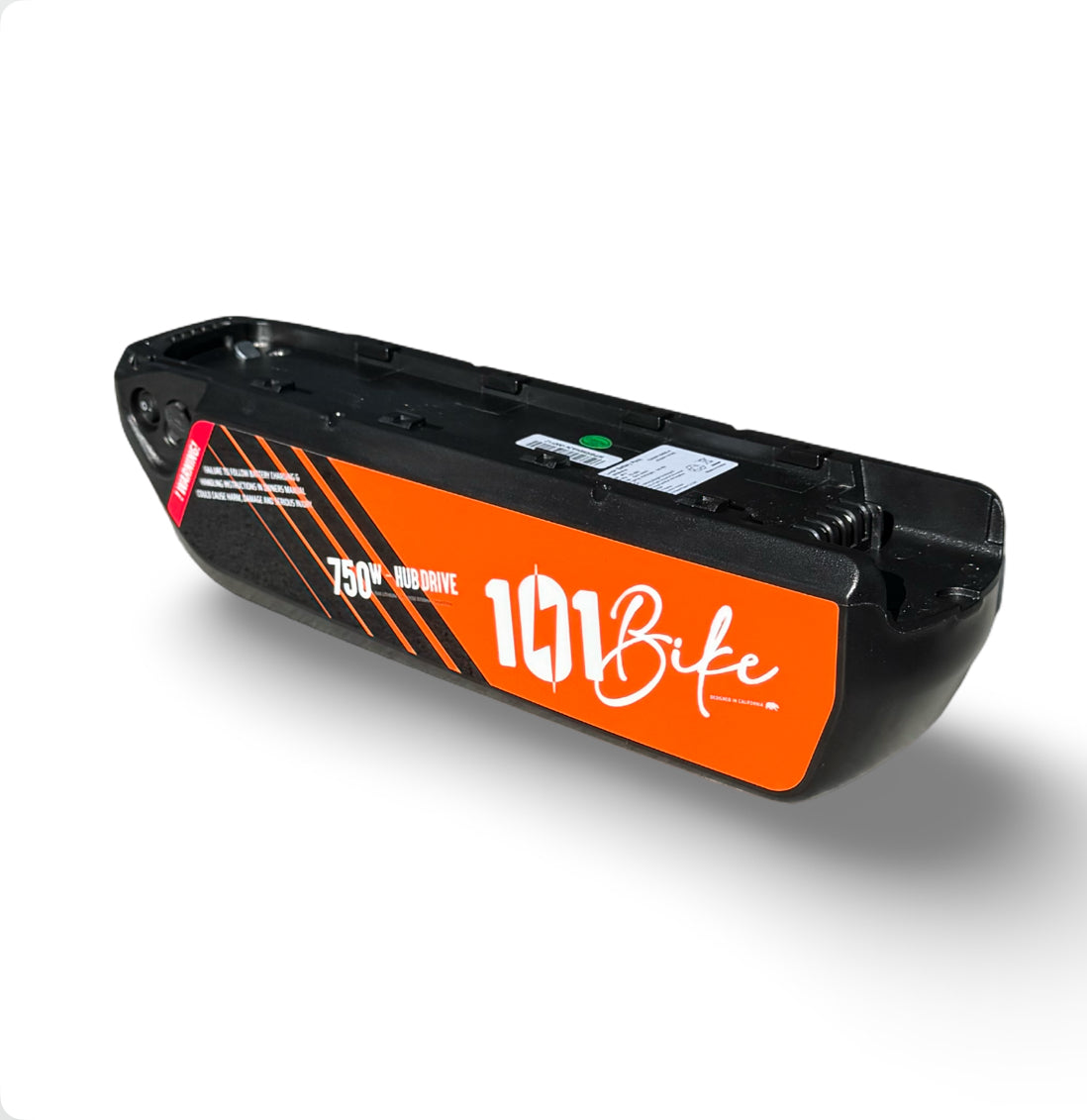 Battery for a 101 Seaside or Cardiff ebike, black with orange 101 Bike stickers