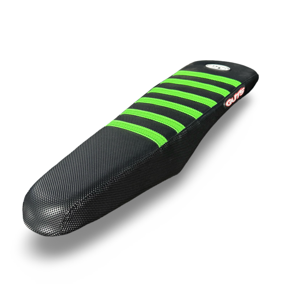 101 Bikes Aero Seat. Black vinyl with green highlights by Guts Racing.