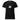 Black t-shirt with a logo on the chest against a white background