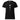 Black t-shirt with a white graphic design on a white background